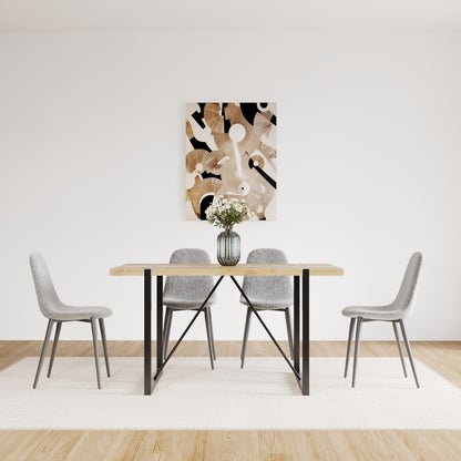 Modern Spoon Shape Dining Chairs (Set of 4) With Linen Upholstered Seat And Metal Legs - Light Gray