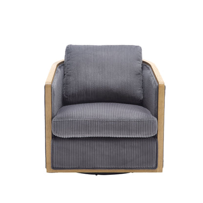 Corduroy Swivel Barrel Chair, Comfortable Accent Sofa, 360 Degree Swivel - Dark Gray
