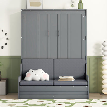 Queen Size Murphy Wall Bed With Cushion, Space Saving - Gray