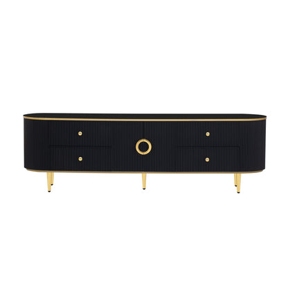 Modern TV Stand For TVs Up To 80", Entertainment Center With 4 Drawers And 1 Cabinet, Wood TV Console Table With Handles For Living Room - Black