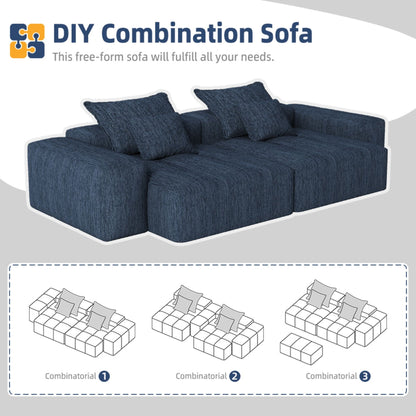 Modern Oversized Modular Sectional Sofa With 2 Chaise Lounge And 2 Armrest, Sparkling Chenille Fabric Soft Cushion Sofa With 4 Pillows, 4 Pieces Diy Combination Tufted Sofa, No Assembly Required - Blue