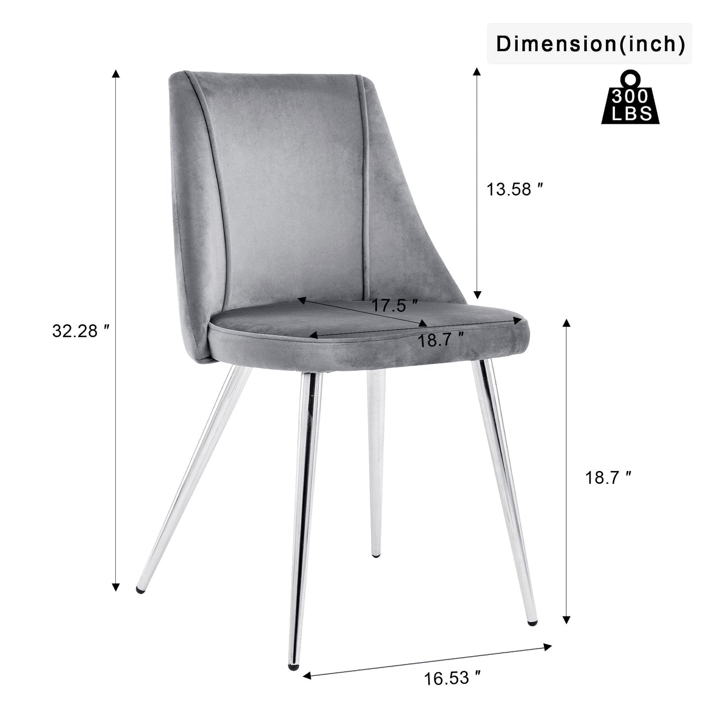 Modern Velvet Dining Chairs, Upholstered Accent Chairs With Chrome Legs For Home And Kitchen - Gray