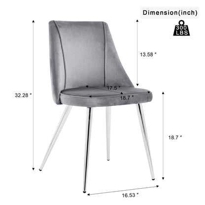 Modern Velvet Dining Chairs, Upholstered Accent Chairs With Chrome Legs For Home And Kitchen - Gray