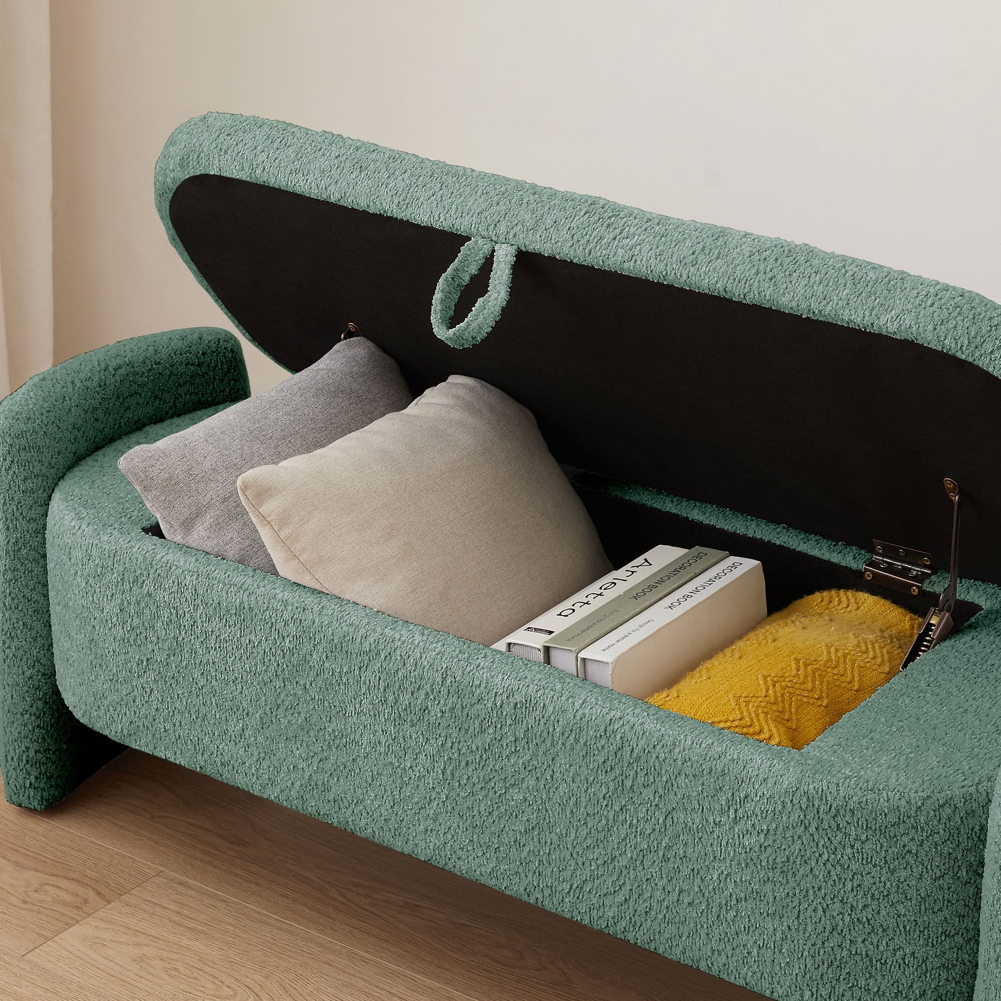 Ottoman Oval Storage Bench, 3D Lamb Fleece Bench With Large Storage Space For The Living Room, Entryway And Bedroom - Green