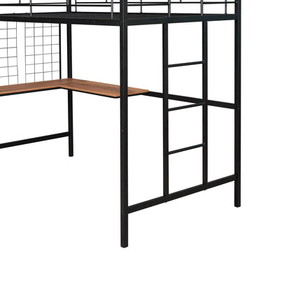 Twin Loft Bed With Desk And Grid - Black
