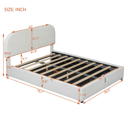 Full Size Upholstered Platform Bed With Hydraulic Storage System - White