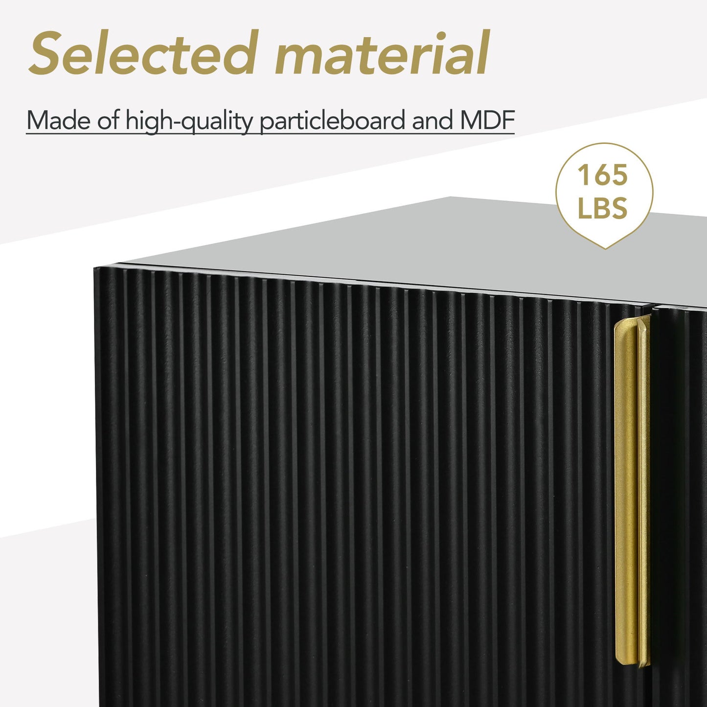 Modern Elegant 4 Door Sideboard Gold Metal Handle Buffet Cabinet For Dining Room, Living Room, Bedroom, Hallway - Black