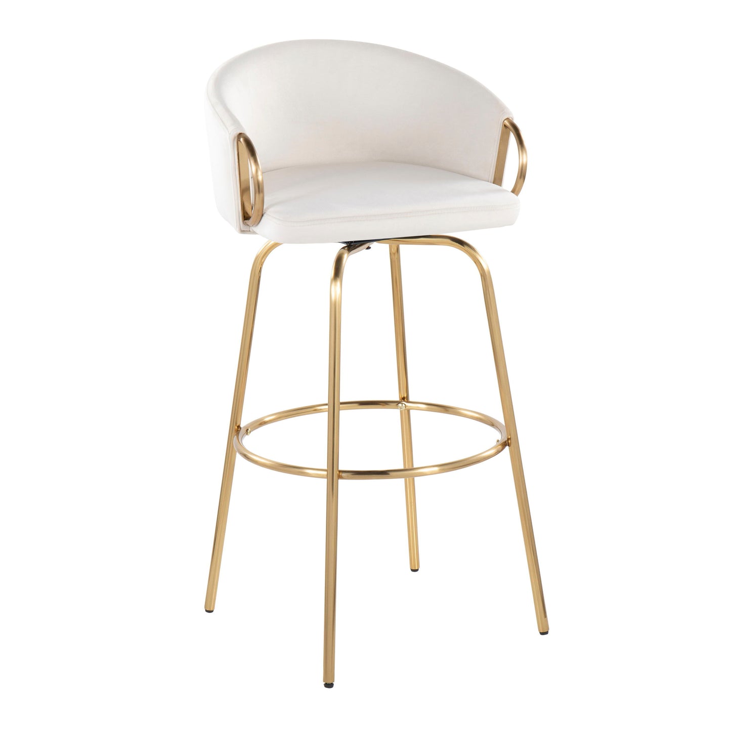 Claire - Contemporary / Glam Fixed - Height Barstool With Swivel With Round Footrest (Set of 2) - Cream