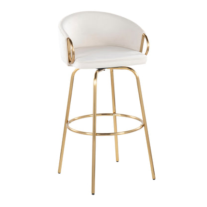 Claire - Contemporary / Glam Fixed - Height Barstool With Swivel With Round Footrest (Set of 2) - Cream