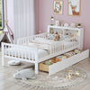 Twin Size Bed With Headboard Storage Rack, 2 Under Bed Drawers, 3 - Side Guardrails For Safety And Security - White