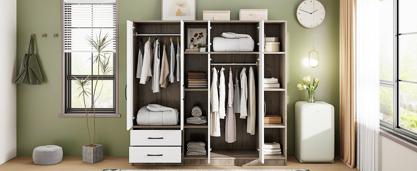 6 Door Wardrobe With Shelves And Drawers - Natural