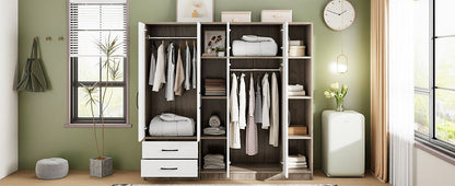 6 Door Wardrobe With Shelves And Drawers - Natural