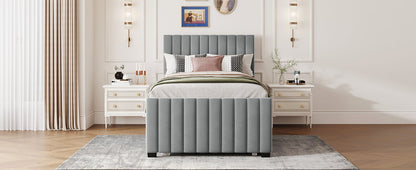 Twin Size Upholstered Platform Bed With Twin Size Trundle - Gray