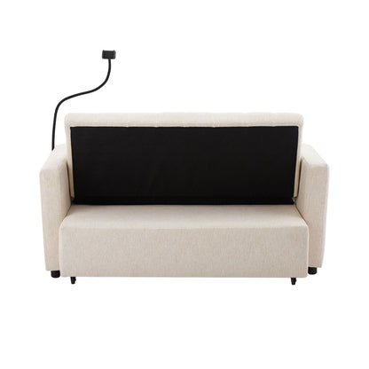 Convertible Sofa Bed Loveseat Sofa With Three USB Ports, Two Side Pockets, Two Cup Holders And 360ÔøΩÔøΩÔøΩÔøΩÔøΩÔøΩÔøΩÔøΩÔøΩÔøΩÔøΩÔøΩÔøΩÔøΩÔøΩÔøΩÔøΩÔøΩÔøΩÔøΩÔøΩÔøΩÔøΩÔøΩÔøΩÔøΩÔøΩÔøΩÔøΩÔøΩÔøΩÔøΩÔøΩ swivel Phone Holder For Living Room - Beige