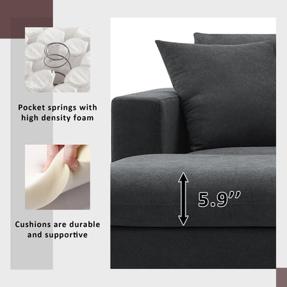 Modern Sectional Sofa, L-Shaped Couch Set With 2 Free Pillows, 4 Seat Polyester Fabric Couch Set With Convertible Ottoman - Black