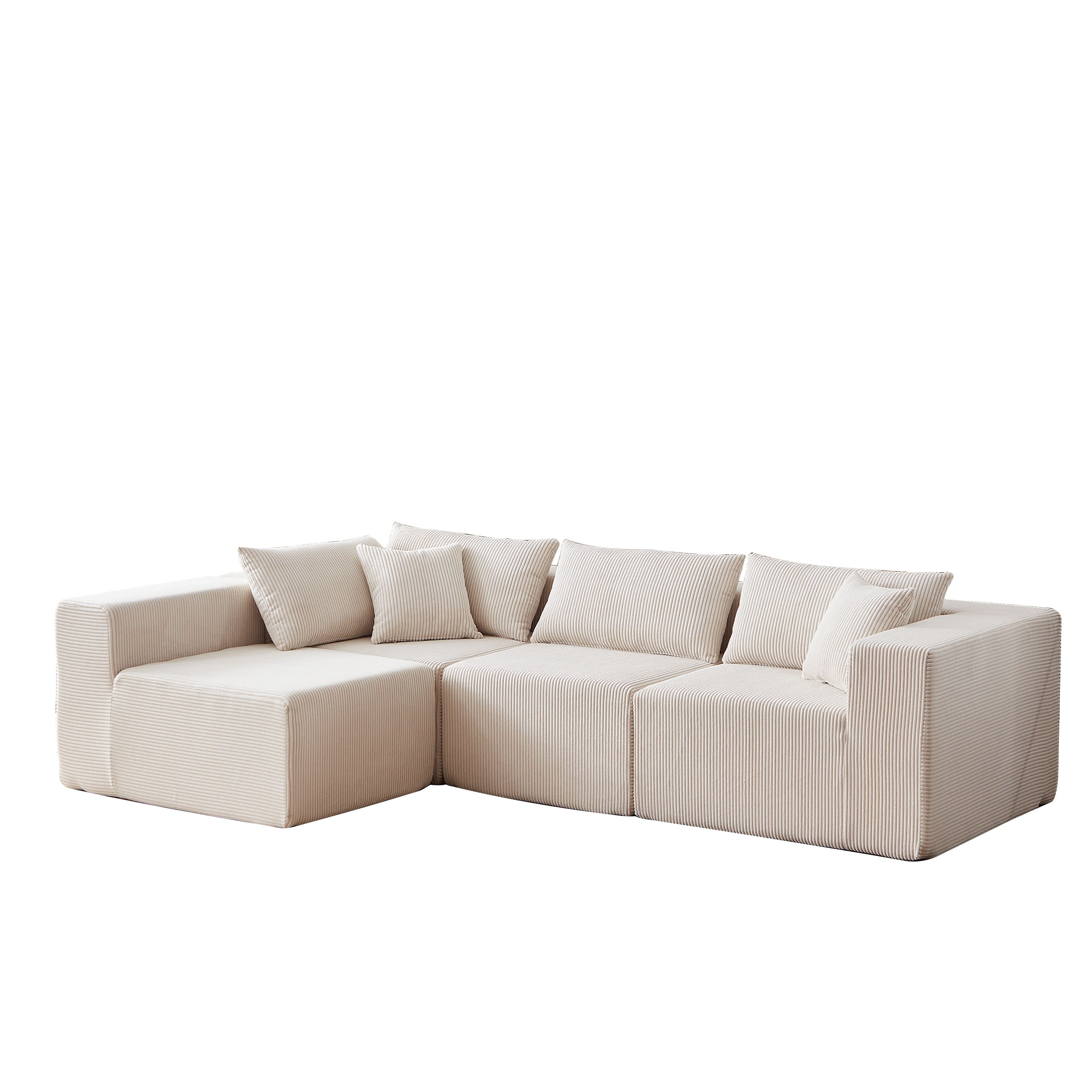 Corduroy Modular L Shaped Sectional Sofa, Luxury Floor Couch Set, 4 Piece Free Combination - Beige