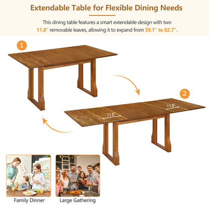 Modern 6 Piece Extendable Dining Table Set With 4 Wicker Back Upholstered Dining Chairs And Long Bench, 2 Removable Leaf - Walnut