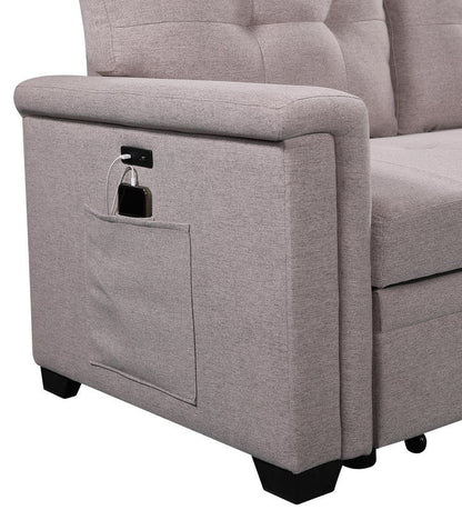 Ashlyn - Reversible Sleeper Sectional Sofa With Storage Chaise, USB Charging Ports And Pocket - Light Gray