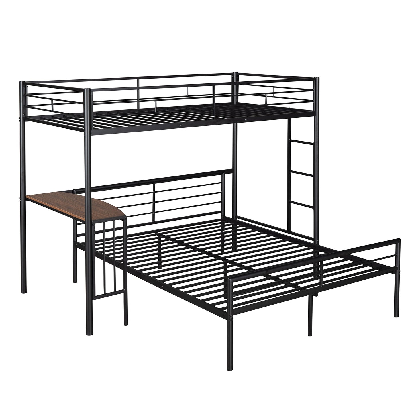 Twin Over Full Metal Bunk Bed With Desk, Ladder And Quality Slats For Bedroom - Metallic Black