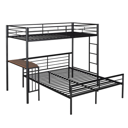 Twin Over Full Metal Bunk Bed With Desk, Ladder And Quality Slats For Bedroom - Metallic Black