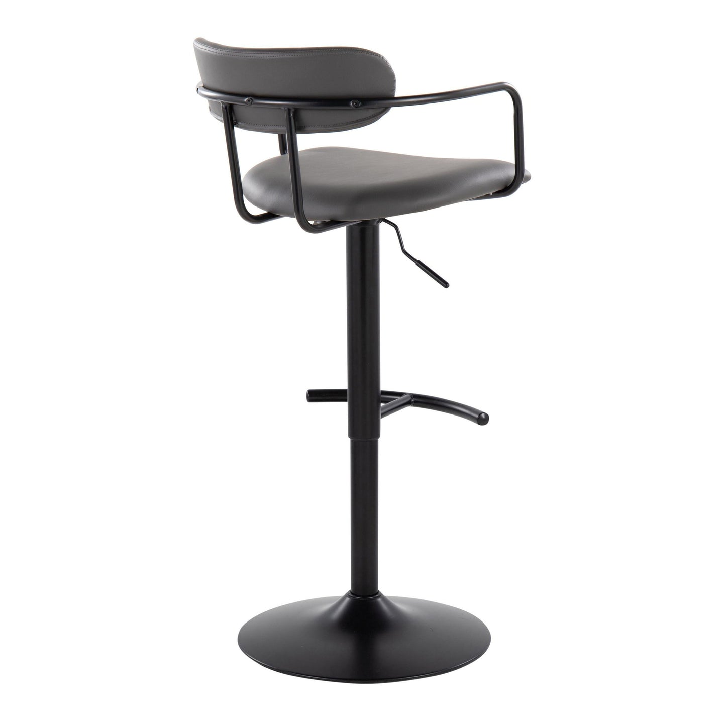 Demi - Contemporary Adjustable Height Barstool With Swivel With Rounded T Footrest (Set of 2) - Black / Gray