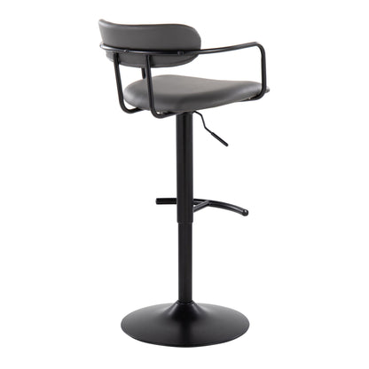 Demi - Contemporary Adjustable Height Barstool With Swivel With Rounded T Footrest (Set of 2) - Black / Gray
