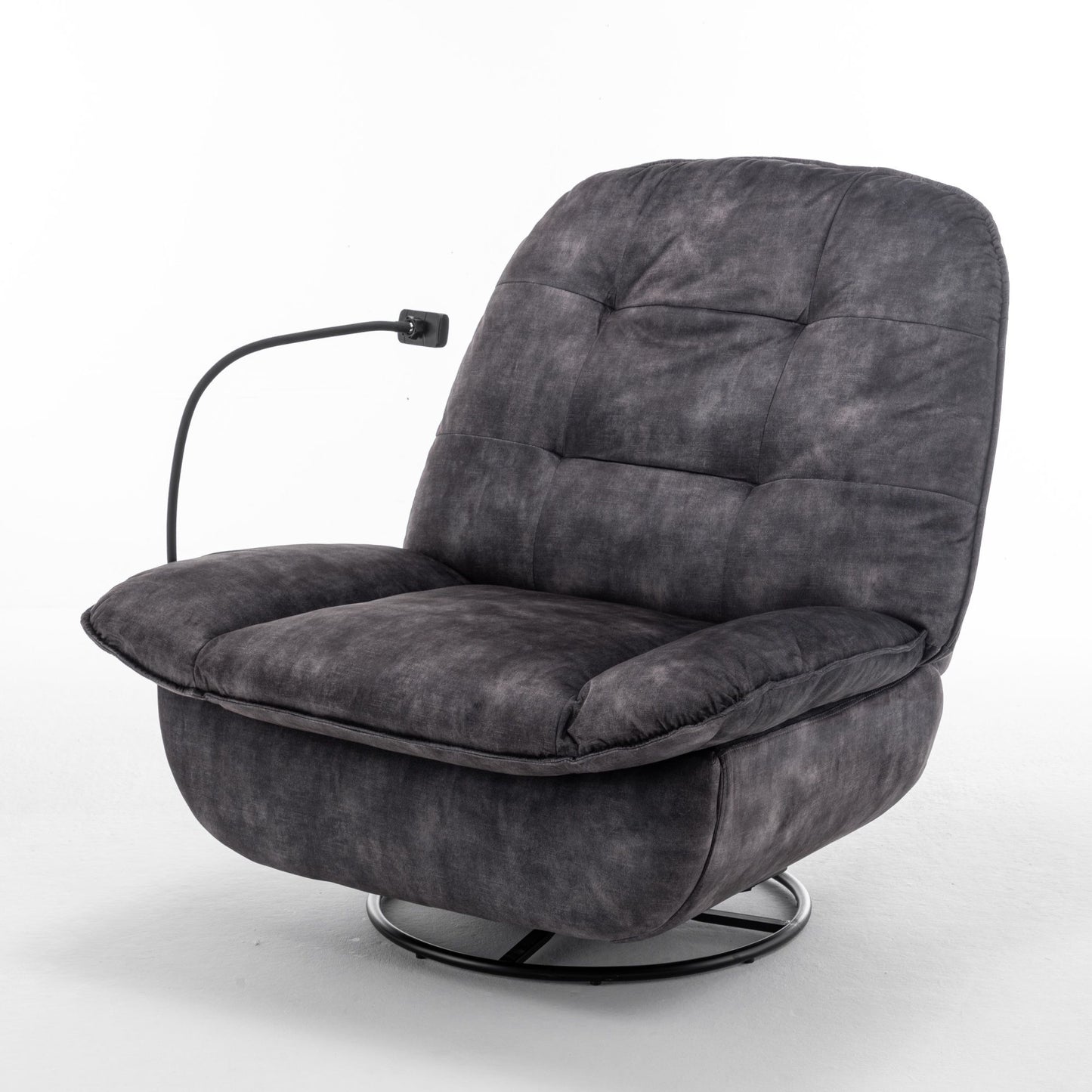 Modern Swivel Gliding Recliner Chair With Rocking Function And Phone Holder - Large Comfortable Reading Chair In Gold Stamped Velvet - Black