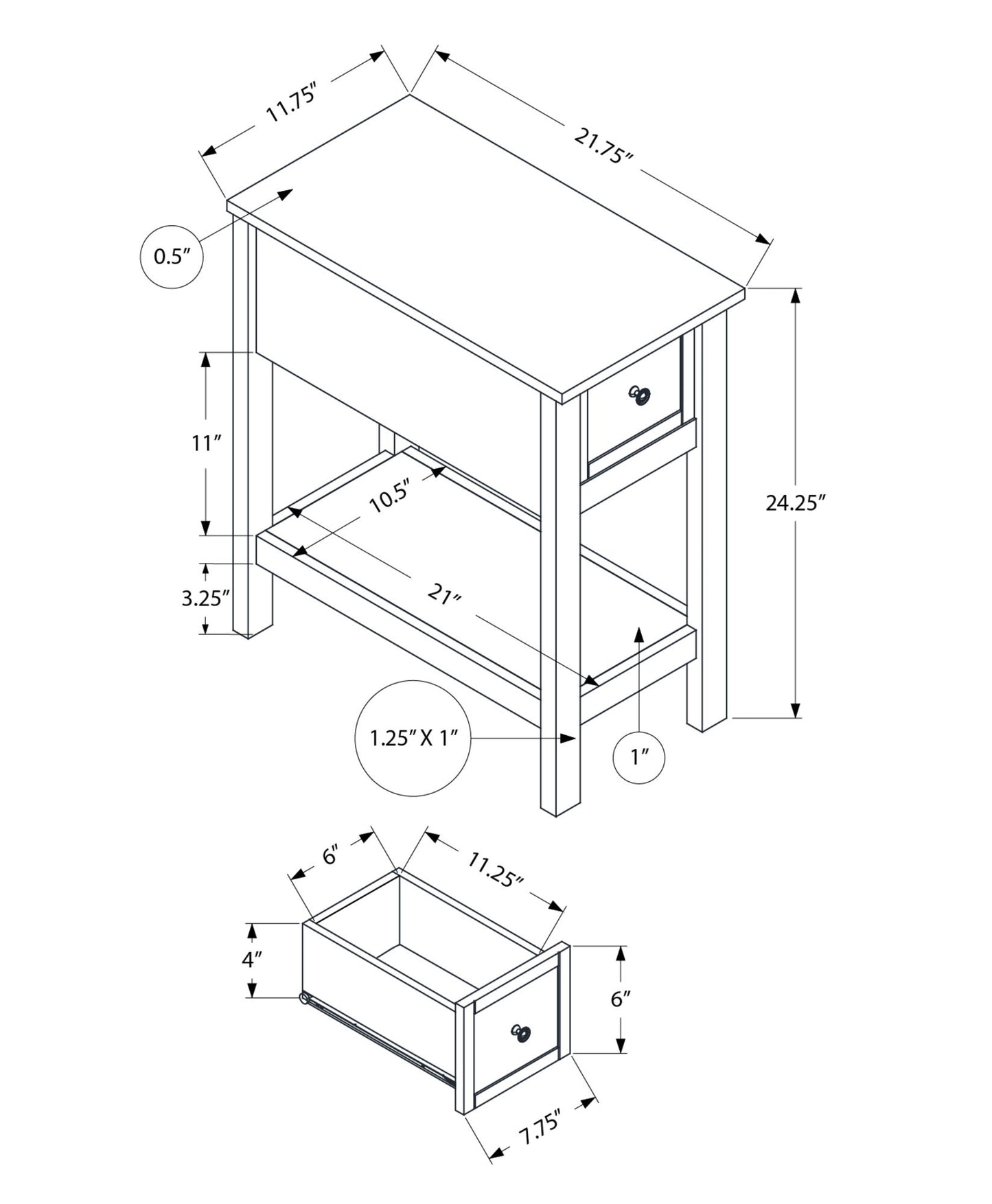 Accent End Table, 2 Tier, Storage Drawer, Versatile Use - Black