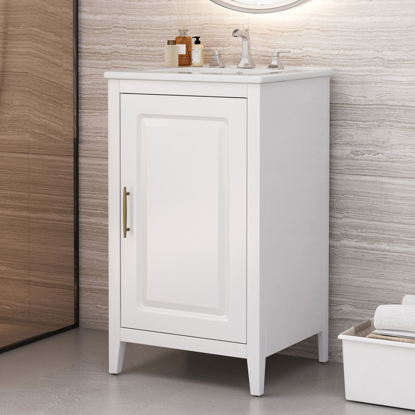 Modern 20.3" Bathroom Vanity With Sink, Functional Drawer, Soft Closing Door - White
