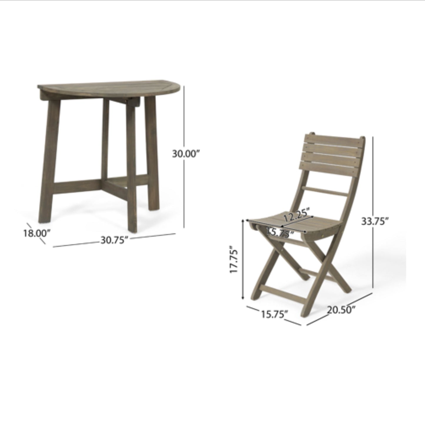 Outdoor 3 Pieces Half Round Folding Bistro Set: Weather Resistant, Space Saving - Gray