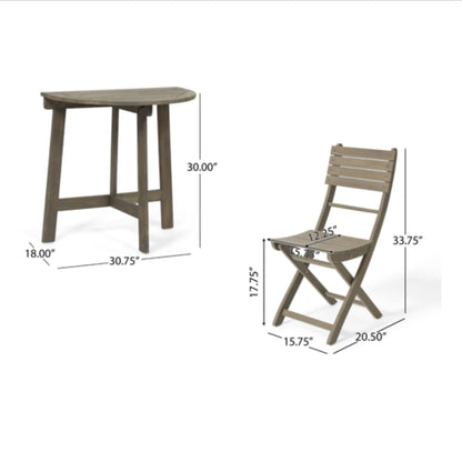 Outdoor 3 Pieces Half Round Folding Bistro Set: Weather Resistant, Space Saving - Gray