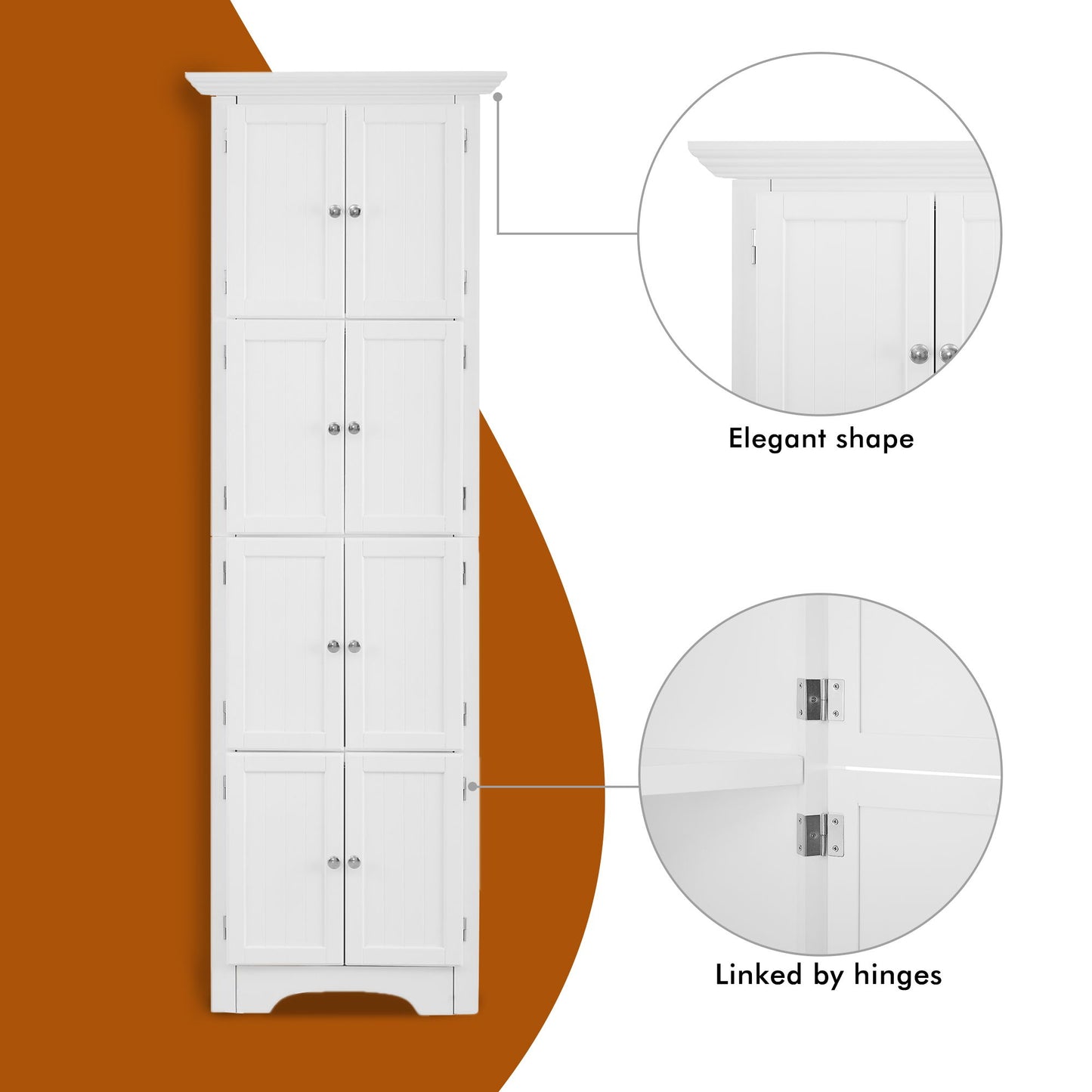 Tall Storage Cabinet With Doors And 4 Shelves For Living Room, Kitchen, Office, Bedroom, Bathroom, Modern - White