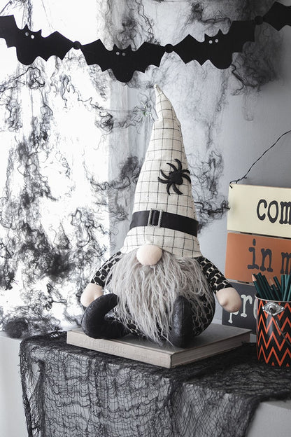 Sitting Gnome With Hat Spider, For Halloween Decor - Black White