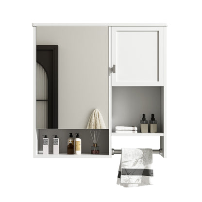 Modern Wall Mounted Bathroom Medicine Cabinet, Bathroom Wall Storage Cabinet With Mirror, Over The Toilet Space Saver Cabinet With Towels Bar - White