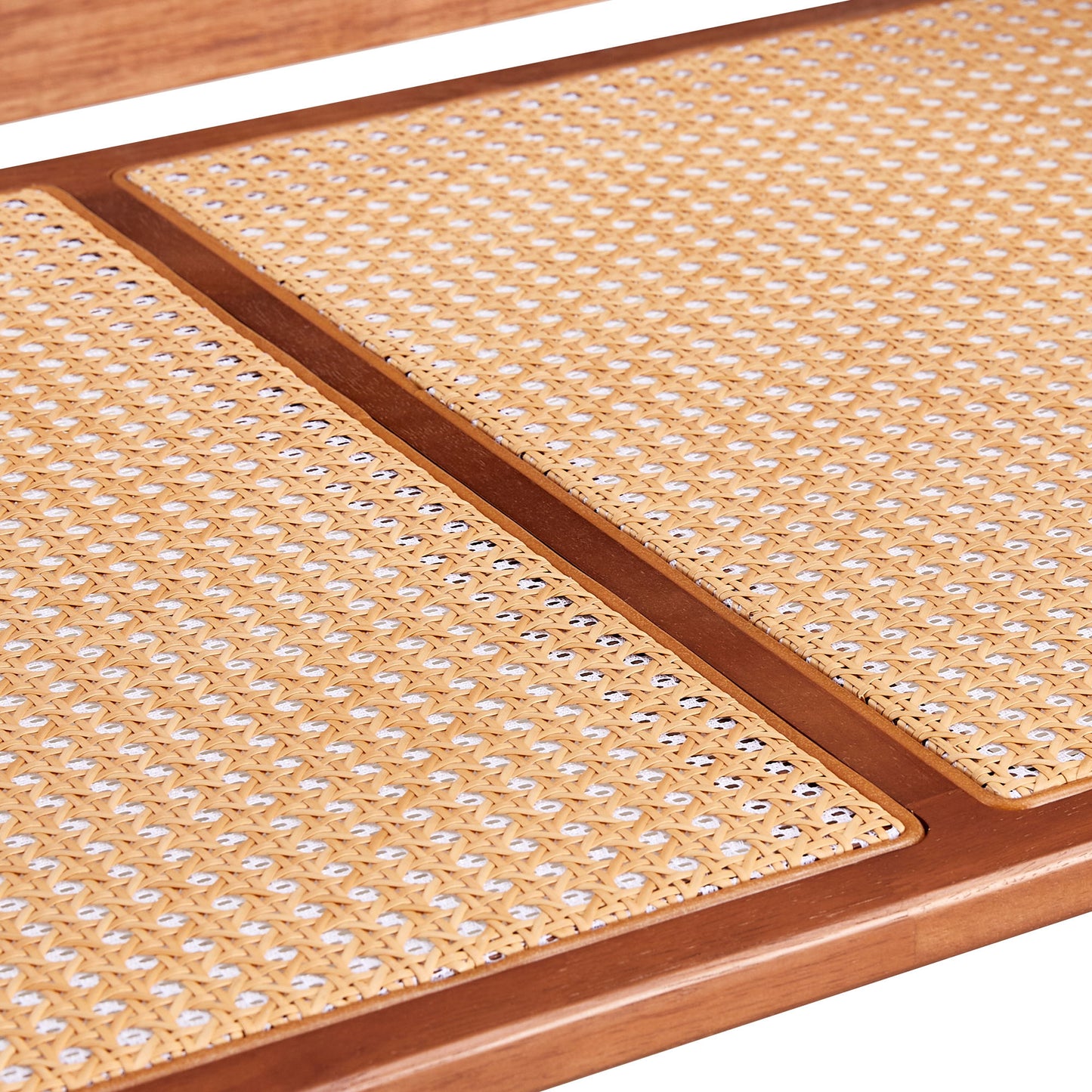 Modern Simple Rectangle Double Layer Solid Wood Glass Desktop Tea Table Rattan Woven Chinese Side Table Small Rectangle Table - Natural Wood