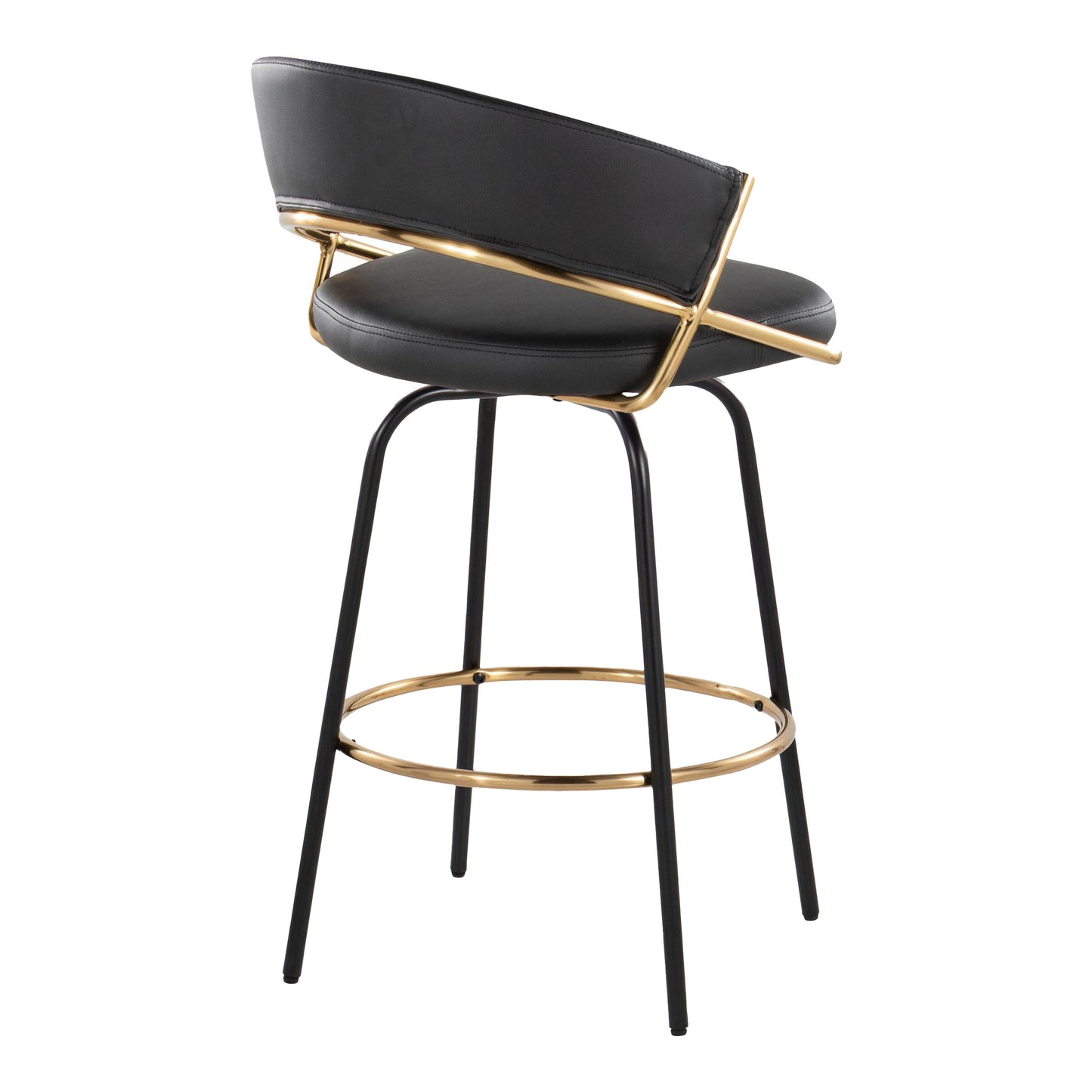 Jie - Fixed Height Contemporary Counter Stool With Swivel With Round Footrest (Set of 2) - Gold / Black / Gold