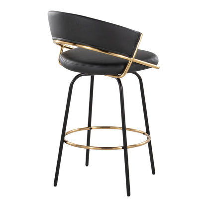 Jie - Fixed Height Contemporary Counter Stool With Swivel With Round Footrest (Set of 2) - Gold / Black / Gold
