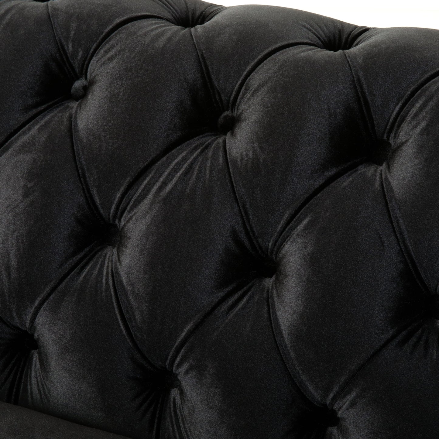 Chesterfield Velvet Loveseat Sofa, 2 Person Rolled Arm Upholstered Couch - Black