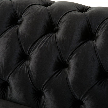 Chesterfield Velvet Loveseat Sofa, 2 Person Rolled Arm Upholstered Couch - Black