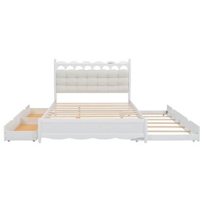 Queen Size Storage Platform Bed, With 2 Big Drawers, Twin Long Size Trundle, One Set Of Sockets & USB Ports - White