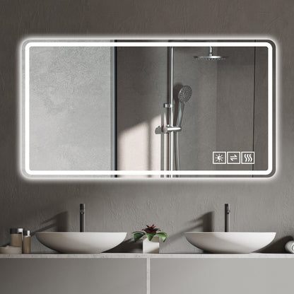 Bathroom Mirror With LED Lights Front And Backlit, Anti-Fog Lighted Vanity Mirrors For Wall Mounted And 5 Level Dimmable, Horizontal / Vertical - Clear