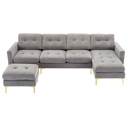 Convertible Sectional Sofa Couch With Movable Ottoman - Light Gray