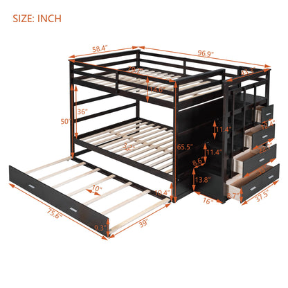 Full Over Full Bunk Bed With Twin Size Trundle And Staircase - Espresso