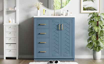 Bathroom Vanity With Ceramic Sink Combo, Frame Bathroom Storage Cabinet, Freestanding Vanity Set With 3 Drawers & Soft Closing Doors - Indigo