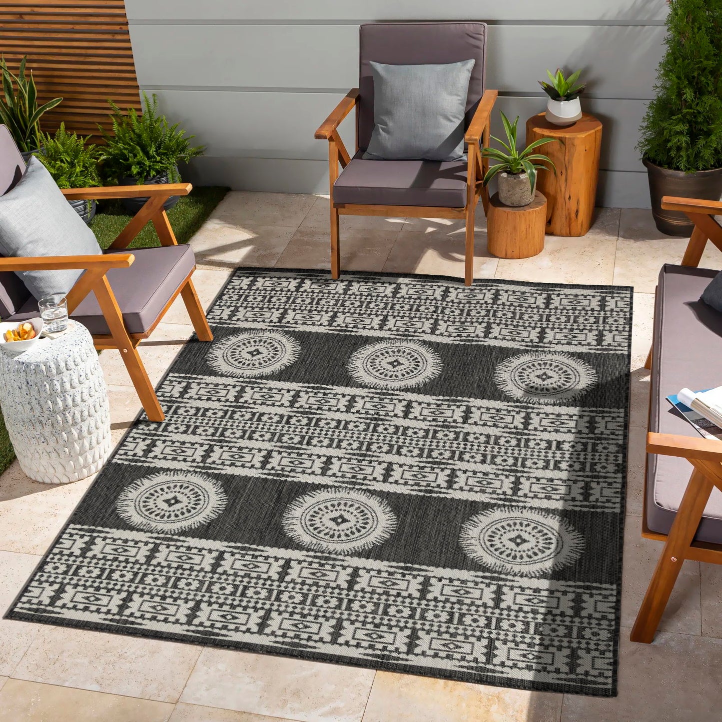 Sunshine - 2'7" X 7'3" Indoor, Outdoor Area Rug - Anthracite