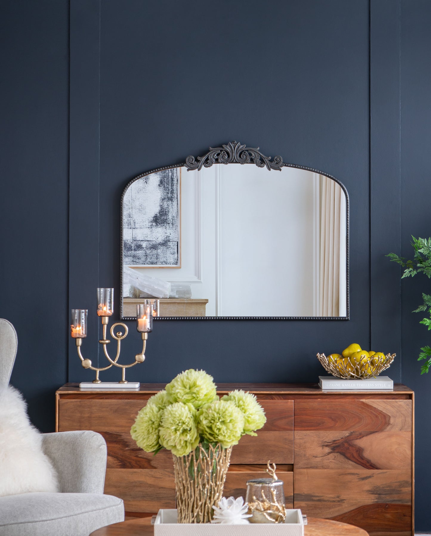 Classic Design Large Arch Mirror And Baroque Inspired Frame For Living Room Bathrrom Enterway Console - Black