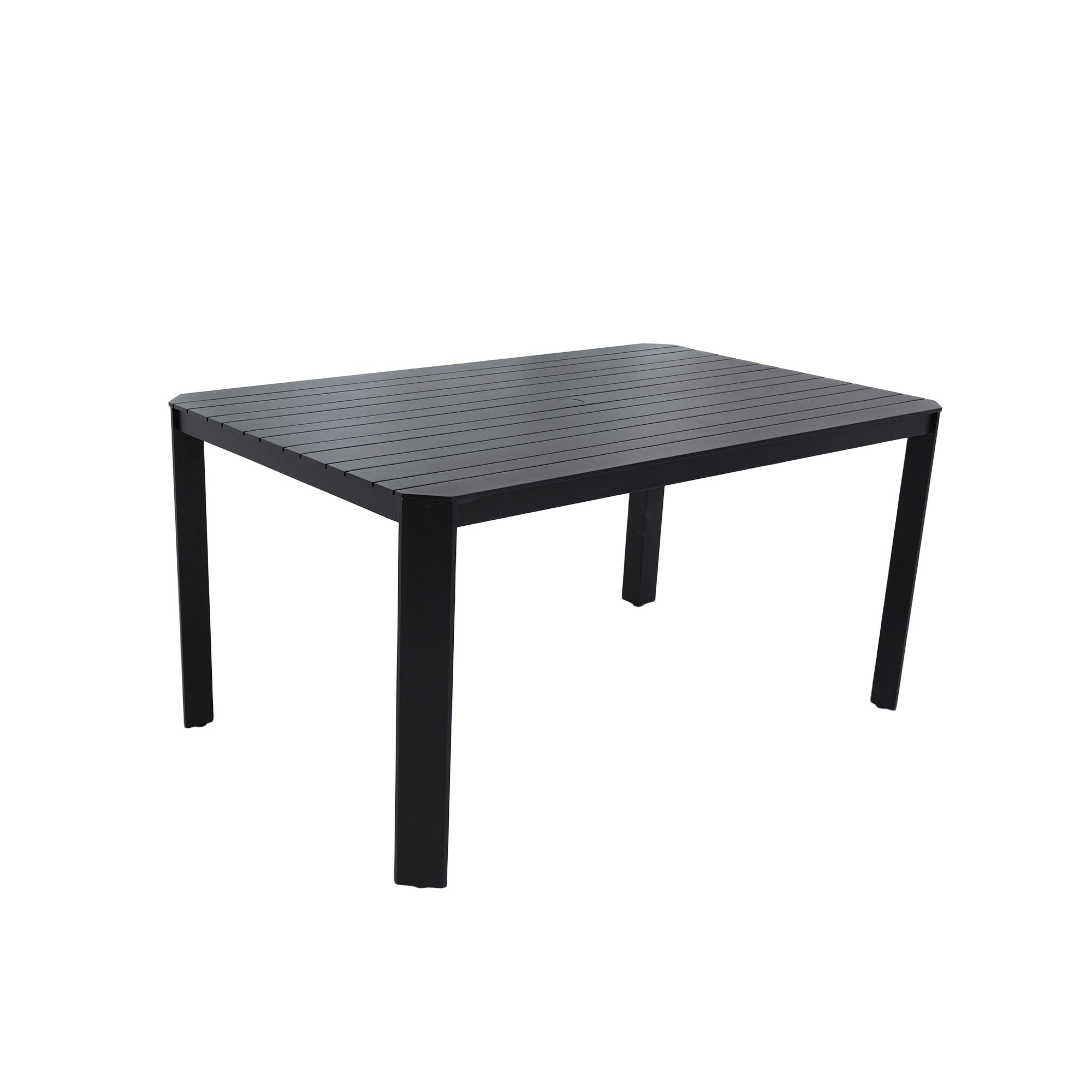 Modern Outdoor Table With Alternating Wide And Narrow Slats, Angled Corners, 2