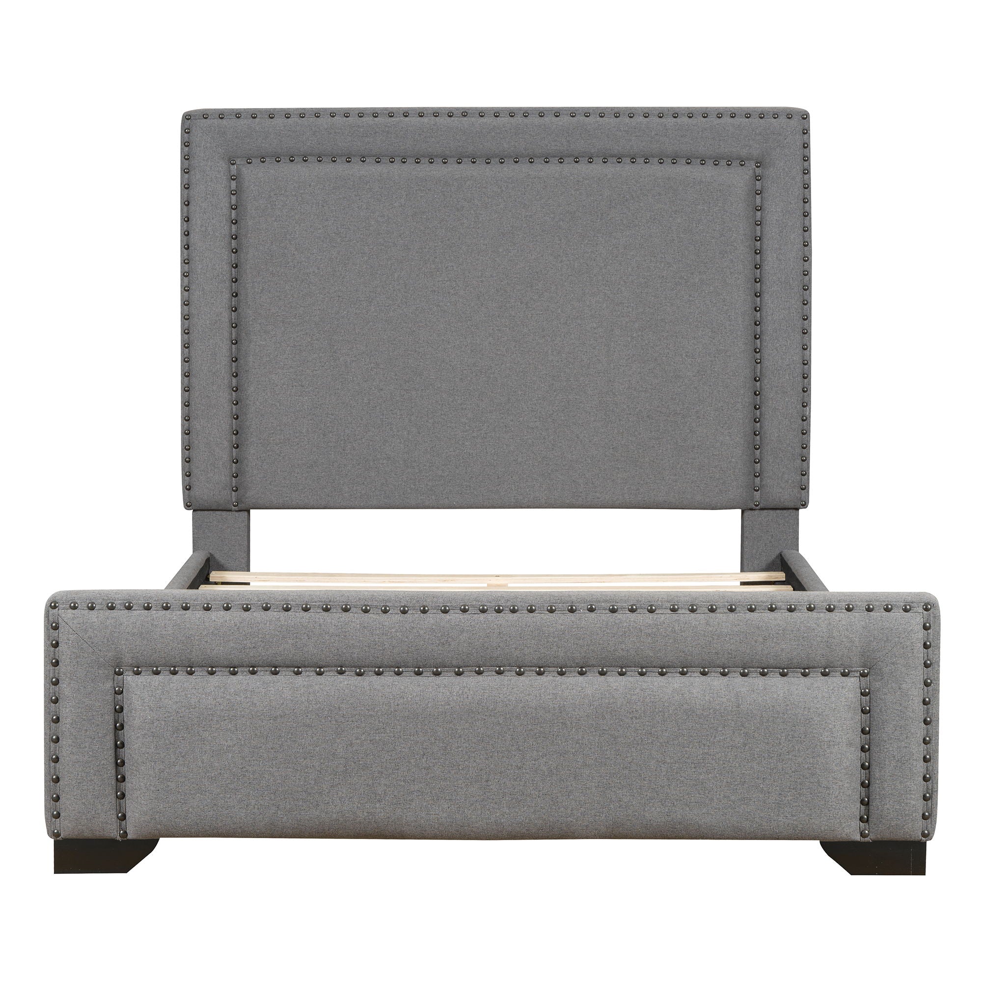 Queen Size Upholstered Bed With Slats Support, No Box Spring Needed - Gray