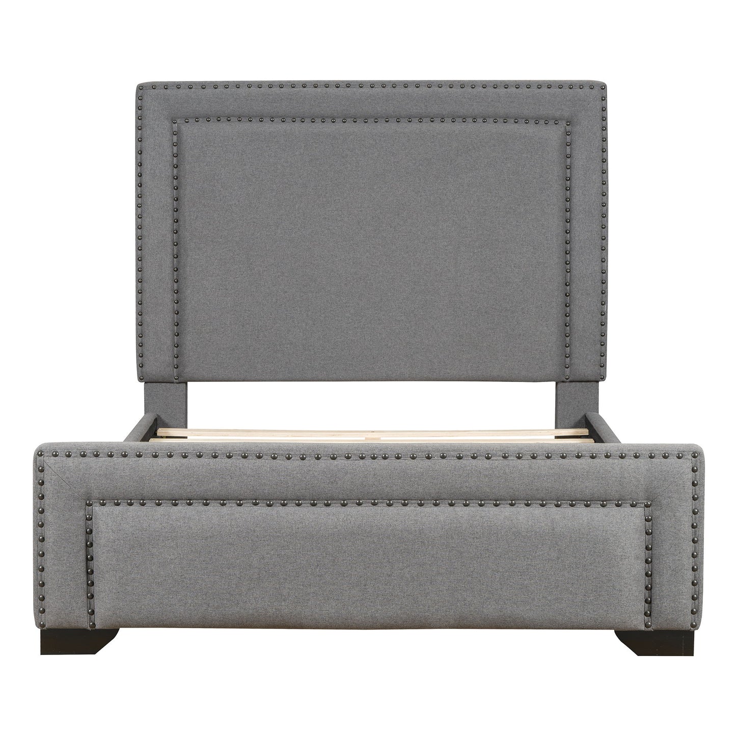 Queen Size Upholstered Bed With Slats Support, No Box Spring Needed - Gray