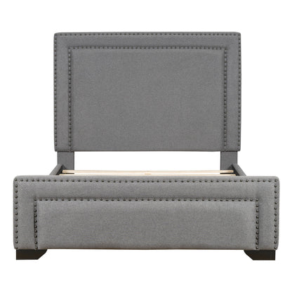 Queen Size Upholstered Bed With Slats Support, No Box Spring Needed - Gray